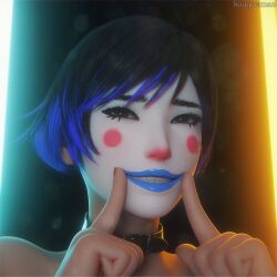 1girls 3d 3d_(artwork) 3d_render april_fools bandai_namco blender_(software) bouquetman choker clown clown_girl clown_makeup female female_only nude nude_female reina_mishima smile tekken tekken_8