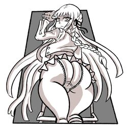 1girls ass big_ass braid braided_hair danganronpa drillslewds huge_ass kirigiri_kyouko large_ass long_hair looking_back panties pantyshot skirt solo straight_hair thick_thighs upskirt