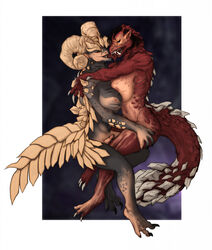 anthro big_breasts breast_squish breasts breasts_frottage capcom claws curved_horn dragon duo elder_dragon fanged_wyvern fangs french_kissing gender_transformation genitals gynomorph gynomorph/gynomorph hi_res horn human_to_anthro intersex intersex/intersex kissing kulve_taroth monster_hunter mtf_transformation nude odogaron penis scalie sharp_teeth species_transformation spiked_tail spikes spikes_(anatomy) squish teeth tellarasa thick_tail transformation video_games