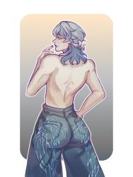 back big_ass boy earrings gray_hair honkai:_star_rail jeans male rawelio sunday_(honkai:_star_rail) wings yellow_eyes
