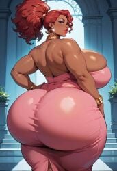 ai ai_art ai_generated backless_dress bangle brown_skin civitai dark-skinned_female dc dc_comics dcau earrings giganta huge_ass huge_breasts jewelry large_ass large_breasts lipstick makeup necklace pink_dress ponytail red_hair redhead_female thick thick_ass thick_legs thick_thighs wavy_hair wide_hips