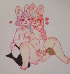 2024 4_fingers 4_toes anthro areola bent_arm bent_legs black_clothing black_legwear black_stockings black_thigh_highs black_thong black_underwear blonde_hair blue_hair blush blush_lines bodily_fluids breasts buckteeth bunny_(suzeart) carrot carrot_dildo clitoris closed_eyes closed_smile clothed clothed_anthro clothed_female clothing colored_line_art colored_pencil_(artwork) dildo dildo_in_vagina dildo_insertion duo ear_piercing ear_ring ear_tuft english_description eyebrow_through_hair eyebrows eyelashes feet female fingers food fur genital_fluids genitals hair hand_behind_head heart_symbol hearts_around_head hi_res holding_breast holding_carrot holding_food holding_object holding_vegetable improvised_dildo improvised_sex_toy lagomorph legwear leporid lips long_ears long_hair looking_at_another looking_at_partner looking_pleasured luna_(suzeart) mammal medium_breasts medium_hair mouth_closed multicolored_hair navel nipples no_pupils nude nude_anthro nude_female open_mouth open_smile penetration piercing pink_areola pink_hair pink_nipples pink_nose plant purple_eyebrows purple_hair rabbit red_eyelashes red_eyes red_line_art red_lips ring_piercing scut_tail sex_toy sex_toy_in_vagina sex_toy_insertion short_tail simple_background sitting smile smiling_at_another smiling_at_partner stockings suzeart tail tan_body tan_fur teeth thigh_highs thong toes topless topless_anthro topless_female traditional_media_(artwork) translucent translucent_hair tuft underwear vaginal_fluids vaginal_fluids_on_carrot vaginal_fluids_on_object vaginal_penetration vegetable white_background white_body white_fur white_tail