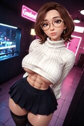 1girls 3d 3d_(artwork) abs ai_generated big_ass big_breasts brown_hair busty circle_glasses circular_glasses crop_top glasses lindsey_(oc) medium_hair petite petite_body petite_female pleated_skirt radnsad short_skirt skirt solo solo_female solo_focus thick_thighs thighhighs toned toned_female turtleneck underboob