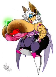 anthro areola armwear big_breasts breasts bulge chaos_emerald clothing ear_piercing elbow_gloves eyeshadow female fishnet gigantic_breasts gloves handwear huge_areolae huge_breasts lips makeup nipples overweight overweight_anthro overweight_female piercing rouge_the_bat slightly_chubby solo sonic_(series) sonic_the_hedgehog_(series) thick_lips xanderdwulfe