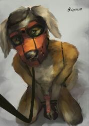 animal_mask arms_tied bondage bound digital_drawing_(artwork) digital_media_(artwork) digital_painting_(artwork) ear_tuft erection fur gaertan genitals hands_tied hi_res kneeling knot knotted_penis leash leashed_male legs_tied looking_at_viewer male male_only mask painting_(artwork) penis petplay pup_mask pupil_dilation puppyplay roleplay shaded solo solo_male tail tail_motion tailwag tuft vein veiny_penis