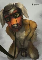 animal_mask arms_tied bondage bound digital_drawing_(artwork) digital_media_(artwork) digital_painting_(artwork) ear_tuft fur gaertan hands_tied hi_res kneeling leash leashed_male legs_tied looking_at_viewer male male_only mask painting_(artwork) petplay pup_mask pupil_dilation puppyplay roleplay shaded solo solo_male tail tail_motion tailwag tuft