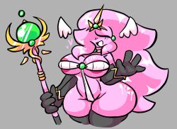 big_ass big_breasts bikini earclacks moyopoto3 notmoyo pink_hair pink_skin scepter scepter_(weapon_ball_battles) thick_thighs weapon_ball_battles wide_hips wings_on_head