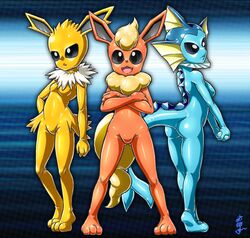 alternate_version_available aozame_takao flareon furry jolteon latex png pokémon_(species) pokemon pokesuit sinrin8210 vaporeon