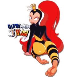 1girls alpha_channel ass bodysuit clothing crown earthworm_jim_(franchise) feet female female_only logo looking_at_viewer looking_back png princess princess_what's-her-name purple_eyes red_hair scamwich shiny_clothes soles solo toes transparent_background