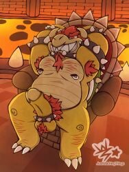 1boy absurd_res accessory anthro armpit_hair belly_hair body_hair bowser bracelet chair chest_hair cock_ring collar daddy dilf erection furniture furry furry_male furry_only genitals grin hi_res horn indoors jewelry justwatchingthings king koopa lava leg_hair male male_nipples male_only mario_(series) muscular muscular_anthro muscular_male navel nintendo nipple_piercing nipples penis_accessory penis_jewelry piercing pubes red_hair reptile royalty scalie sharp_teeth sitting smile solo solo_male spiked_bracelet spiked_collar spikes teeth throne_room