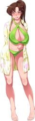 arms_behind_back big_breasts bikini bishoujo_senshi_sailor_moon blush brown_hair busty cleavage clothing curvaceous curvy curvy_body curvy_female curvy_hips female female_only green_bikini green_eyes hands_behind_back huge_breasts large_breasts long_hair makoto_kino mario_(artist) mature mature_female milf open_shirt orcsoft ponytail seductive seductive_look seductive_smile shirt smile solo swimsuit tongue tongue_out transparent_background