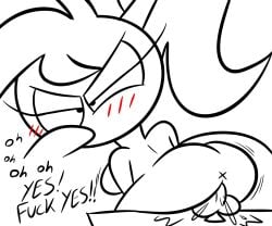 2025 anthro anus ass black_and_white black_eyes blush bodily_fluids breasts dialogue digital_media_(artwork) dildo english_text eyelashes featureless_breasts female genital_fluids genitals hair hi_res jdone mammal minc_(rude_rabit) mink monochrome mustelid musteline nude open_mouth ponytail pussy rude_rabit sex_toy sex_toy_insertion simple_background solo tail text true_musteline white_background white_body