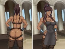 amazon apron apron_only ass blacksmith casual dark_skin edited fanart female hammer human ia korra outerwear pallas something_unlimited sunsetriders7 themyscira