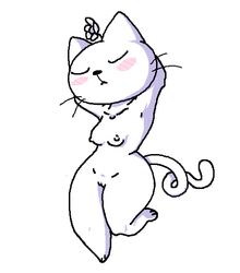 armpits blush blush_lines cat_humanoid closed_eyes flower_in_hair flower_in_head full_body no_humans ohnomaria pussy thick_thighs white_background white_body youtuber_girl