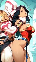 1boy 1girls ai_generated bald bald_male bald_man choking clothed clothing crossover dc dc_comics diana_prince duo duo_focus female female_focus female_penetrated god_of_war kratos long_hair male male/female male_and_female male_and_female_focus male_focus male_penetrating male_penetrating_female maledom open_mouth penetration penetration_from_behind penis_inside playstation santa_monica_studio sex sex_from_behind sony_interactive_entertainment standing standing_sex suffocation video_game_character video_game_franchise video_games wonder_woman wonder_woman_(series)