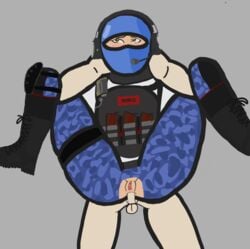 1boy 1girls ahe_gao anal balaclava boots brown_eyes call_of_duty camo domino_(cod) headphones leggings ripped_clothing ripped_pants thick_thighs uniform unseen_male_face