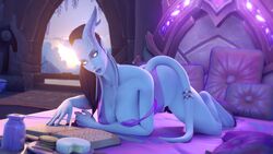 3d blue_skin bottomless draenei female horns human looking_at_viewer mystmantle solo warcraft world_of_warcraft wow