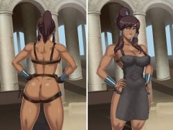 amazon apron apron_only ass blacksmith casual dark_skin edited fanart female hammer human ia korra outerwear pallas something_unlimited sunsetriders7 themyscira