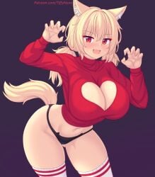 1girls ass_visible_through_thighs big_ass big_boobs big_breasts big_thighs big_tits black_thong blonde_female blonde_hair blonde_hair_female cat cat_ears cat_girl cat_tail catgirl cleavage cleavage_cutout female female_focus female_only huge_boobs huge_breasts huge_tits looking_at_viewer original panties patreon patreon_username red_eyes simple_background solo solo_female thick_thighs thigh_highs thighhighs thong tiffy tiffynyaa turtleneck turtleneck_sweater twintails voluptuous voluptuous_female