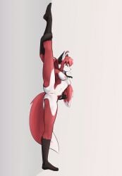 2025 absurd_res anthro breasts canid canine female fox fur genitals green_eyes hair hi_res mammal multicolored_body nipples nora_leslie nude observerdoz open_mouth pussy red_body red_fur red_hair simple_background solo tail white_body white_fur