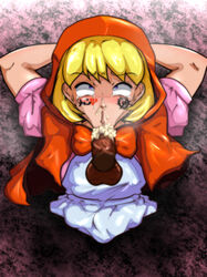 baby_bonnie_hood blowjob blowjob_face censored clothing cum dark-skinned_male darkstalkers fellatio flat_chest getaro oral_sex tagme