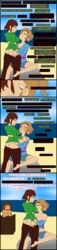 3girls brown_hair chara comics crossover deponia frisk multiple_girls red_eyes talonout toni_(deponia) translation_request undertale undertale_of_deponia yuri