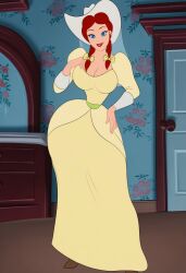 ai_generated blue_eyes cowgirl disney dress hairbow looking_at_viewer melody_time red_hair self_upload slue-foot_sue smile_precure solo twintails