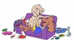 alcohol animated anthro beer beverage bong canid canine canis cowgirl_position domestic_dog drugs duo female furniture juvira love male mammal marijuana on_bottom on_top sex short_playtime sofa straight