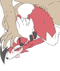 1boy 1girls anthro anus ass big_ass big_breasts blush breasts canine claws cute cute_fang doggy_style domination female fluffy fluffy_tail fur furry human human_penetrating looking_at_viewer lycanroc mammal meisaikawaii midnight_lycanroc nintendo open_mouth pawpads paws pokémon_(species) pokemon pokemon_sm pussy red_eyes sweat tail tears tongue tongue_out