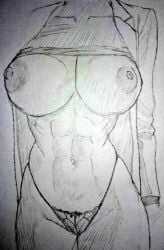abs athletic_female big_breasts blazer breasts chiseled_abs chiseled_body exposed_breasts face_out_of_frame female female_abs female_only fit fit_female handdrawn handdrawn_art huge_breasts lifted_shirt lingerie_panties muscular muscular_abdomen muscular_abs nipples panties pencil_sketch rkgk serenitytaisen shirt_lift sketch small_waist thong toned toned_body toned_female traditional_media_(artwork) unbuttoned_blazer unfinished wide_hips