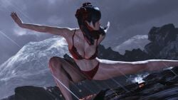 3d female ling_xiaoyu lingerie posing raining tekken