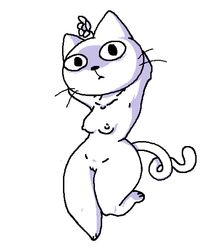 armpits cat_humanoid closed_eyes disappointed face_shadow flower_in_hair flower_in_head full_body no_humans ohnomaria pussy thick_thighs white_background white_body youtuber_girl