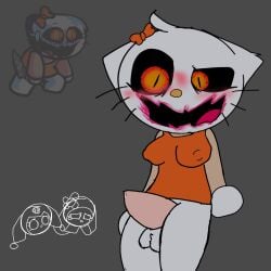 1:1 animal_genitalia anthro anthro_only blood_on_face blood_on_mouth blush blushing creepy_face creepypasta erect_nipples_under_clothes exposed_penis futanari goodbudsog grey_background hell_on_kitty hello_kitty hello_kitty_(character) hello_kitty_(series) ibispaintx intersex kuromi my_melody pantsless penis pink_blood poorly_drawn precum reference_image sanrio simple_background solo