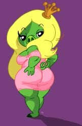 1girls angry_birds anthro ass ass breasts chubby chubby_female clothed clothes clothing crown curvy curvy_female cute dress female furry furry_female green_skin hand_on_head humanoid looking_at_viewer pig princess rovio rovio_entertainment seductive smile smiling smiling_at_viewer solo solo_female