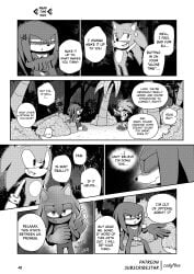absurd_res anatomically_correct anatomically_correct_genitalia anatomically_correct_penis angel_island animal_genitalia animal_penis clothed clothing codyf0xx comic echidna echidna_penis english_text footwear forest genitals gloves greyscale handwear hi_res knuckles_the_echidna male mammal manga_style master_emerald monochrome monotreme partially_clothed penis plant sega shoes shrine sonic_the_hedgehog_(series) speech_bubble text thought_bubble tree