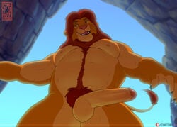 1boy 1male 2020 4_fingers 7:5 abs anthro balls biceps big_balls big_muscles big_pecs big_penis black_claws body_hair brown_eyes cave chest_hair chicobo claws disney fangs felid finger_claws fingers fur genitals glans hair hairy humanoid_genitalia humanoid_penis lion looking_at_viewer looking_down low-angle_view male male_only mammal muscle muscles muscular muscular_male nipples nude open_mouth orange_body orange_fur pantherine pecs penis pink_glans pink_nipples pubes red_body red_fur red_hair simba smile smiling solo solo_male standing stomach_hair tan_balls tan_body tan_fur tan_penis the_lion_king thick_thighs upshot vein veins worm's-eye_view yellow_sclera