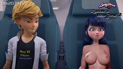 adrien_agreste breasts clothed_male_nude_female edit embarrassed embarrassed_nude_female ferjuasi looking_at_partner marinette_cheng marinette_dupain-cheng miraculous_ladybug nipples nude_edit nude_female nude_filter public_nudity screenshot screenshot_edit tagme