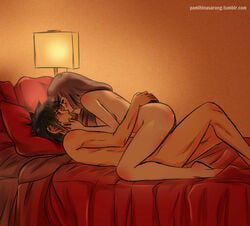 1boy 1girls bed bent_over black_hair blue_eyes blush breasts cowgirl_position facial_markings female hyuuga_hinata hyuuga_hinata_(naruto:_road_to_ninja) long_hair lying male naked naruto naruto:_road_to_ninja naruto_(series) naruto_shippuden nude on_bed purple_hair straddling uzumaki_menma violet_eyes whisker_markings whiskers