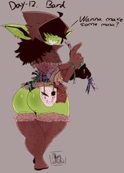 1girls angryelbow ass black_hair curvy dat_ass english_text female goblin goblin_female green-skinned_female green_skin huge_ass looking_at_viewer monster_girl original original_character piercings pointed_ears short_hair shortstack smirk thick_thighs thong