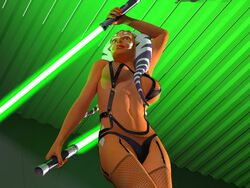 1girls 3d aged_up ahsoka_tano alien alien_girl alien_humanoid alternate_costume clone_wars female female_only fishnet fishnet_bodysuit fishnets glowing green_background green_lightsaber harness holding_object holding_sword holding_weapon humanoid light lightsaber melee_weapon nocturnastudios orange_body red_lipstick see-through see-through_clothing solo standing star_wars sword the_clone_wars:_season_four the_clone_wars:_season_three togruta weapon