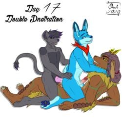 absurd_res adolf_(omithefox) anal anal_sex anthro ass azul_(omithefox) balls bodily_fluids cum cum_in_ass cum_inside cum_on_penis cumshot digital_media_(artwork) double_penetration duo ejaculation erection fur genital_fluids genitals group group_sex hair hi_res humanoid_genitalia humanoid_penis lagomorph leporid male male/male male_penetrated male_penetrating male_penetrating_male mammal mouse murid murine nude omithefox open_mouth orgasm orieforn penetration penis precum rabbit rodent sex simple_background smile text threesome tongue