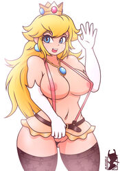 alternate_breast_size alternate_version_available belt blonde_hair gloves maishida mario_(series) necklace nintendo princess_peach revealing_clothes solo stockings useless_clothing white_background