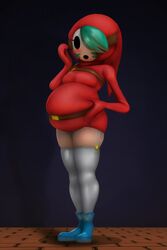 3d 3d_(artwork) belt big_belly blush chubby_female garter_belt hoodie long_sleeves mario_(series) nintendo raikovjaba shy_gal stockings stuffed super_mario_bros. tagme