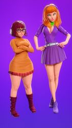 2girls 3d 3d_(artwork) breasts brown_eyes brown_hair clothed clothed_female daphne_blake daphne_blake_(scoob) female female_focus female_only fully_clothed green_eyes hanna-barbera human human_only long_hair medium_breasts multiple_girls parody photo prevence red_hair scoob! scooby-doo short_hair standing twitter twitter_username velma_dinkley velma_dinkley_(scoob) young