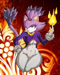 1girls anthro blaze_the_cat cameltoe cat_ears cat_tail clothed dante05440346_(artist) dipstick_tail feline fire fit fit_female furry furry_only high_ponytail looking_at_viewer medium_breasts multicolored_hair ponytail purple_fur pyrokinesis sega smile sonic_(series) sonic_the_hedgehog_(series) thick_thighs traditional_media_(artwork) white_fur yellow_eyes