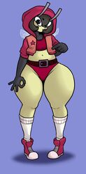 bee belt big_ass black_hair crop_top hood_up huge_ass huge_thighs hyper hyper_ass jebaited karri karri_(winged) panties posing thick_thighs vendant