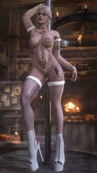 1girls 3d breast_tattoo ciri clitoris_piercing dancer dancing female female_only fishnets fit green_eyes high_heels looking_at_viewer nail_polish navel_piercing nipple_piercing painted_fingernails painted_nails piercing platform_heels pole pole_dancing pubic_tattoo qos qos_tattoo queen_of_spades queen_of_spades_symbol queen_of_spades_tattoo sexy_pose sleeves slut_tattoo smug solo stockings stripper stripper_pole tattoo text text_tattoo the_witcher_(series) the_witcher_3:_wild_hunt thighhighs white_hair zentaeron
