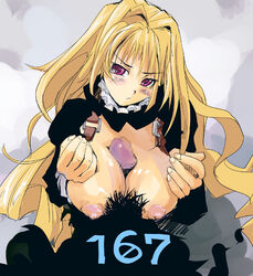 blonde_hair blush breasts clothing karuta large_breasts long_hair nipples paizuri sekirei titfuck tsukiumi