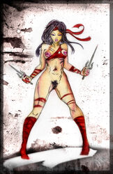 aishado daredevil_(series) elektra_natchios marvel sai_(weapon) straight_hair tagme weapon