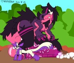 3_toes animal_genitalia animal_penis animated anjanath balls big_penis bodily_fluids breasts brute_wyvern busty_feral canine_genitalia canine_penis capcom claws clothing cum dinosaur feet feral feral_only foot_fetish foot_play footjob genital_fluids genitals gynomorph gynomorph/gynomorph hair intersex intersex/intersex legwear leviathan_(mh) long_hair looking_at_viewer loop mizutsune monster_hunter penis prehistoric_species renji_tama_(character) reptile saggy_balls scalie sex size_difference solo standing theenyface thigh_highs toes